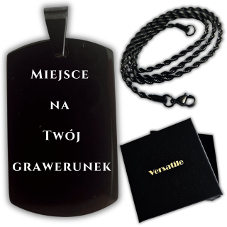 SET Čierna známka pre psa s GRAVÍNOU + čierna retiazka 55cm